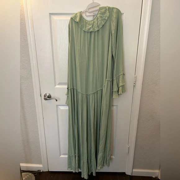 Free People Sweet Darlin Maxi, Minted Jade, Very Oversized, Distressed / Fringed - Picture 7 of 8
